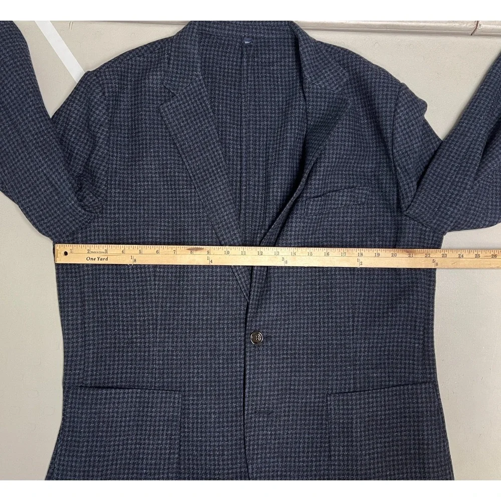 J Crew Thompson Blazer Mens 46 Suit Jacket Blue Houndstooth Unstructured Wool‎